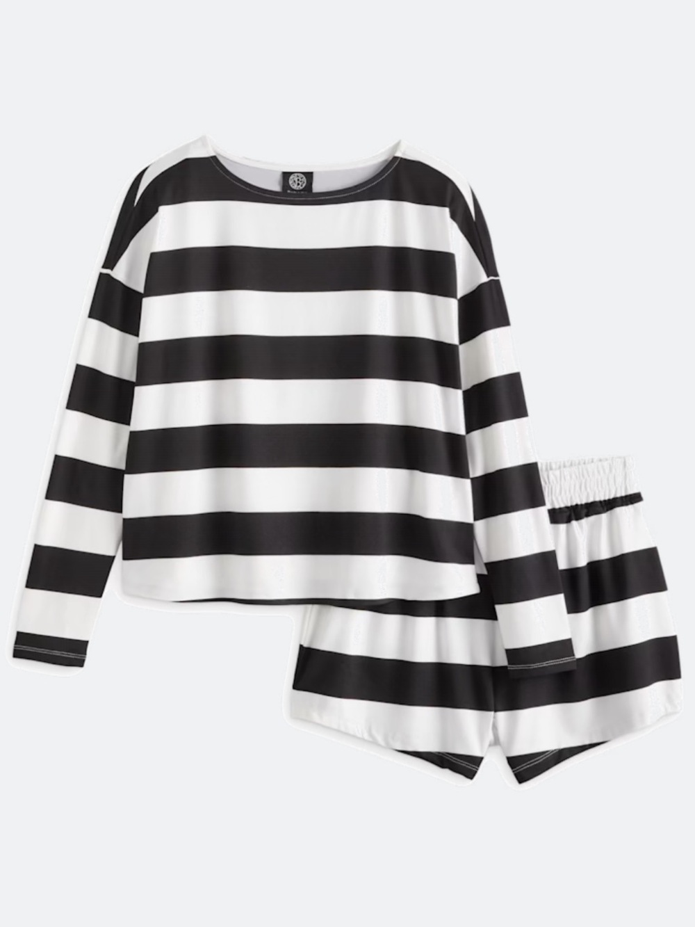 Bobeau Long Sleeve Striped Boxy Tee & Short Sleep & Lounge Set in Black & White